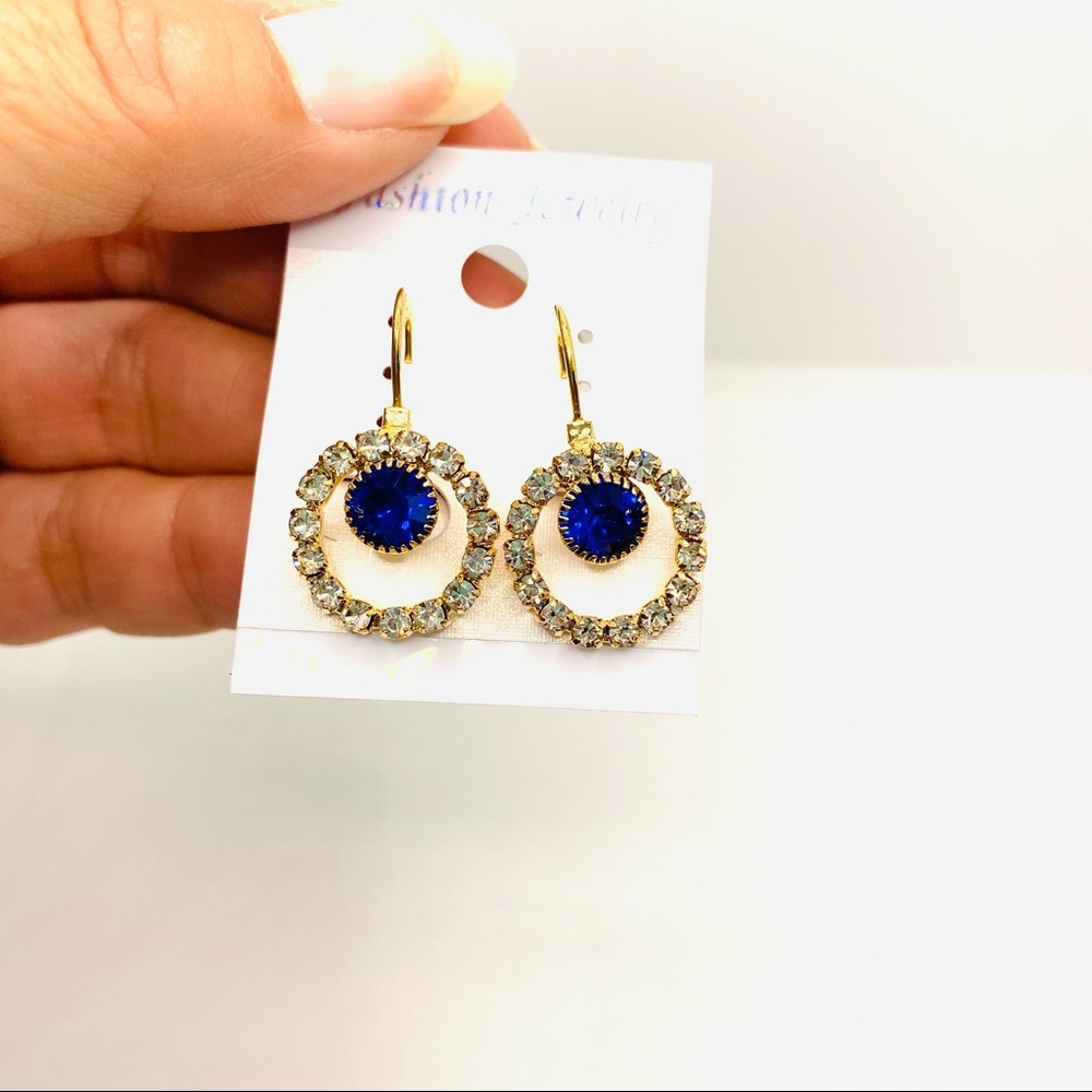 Earrings Crystal Blue Round. Pierced - Picture 2 of 6